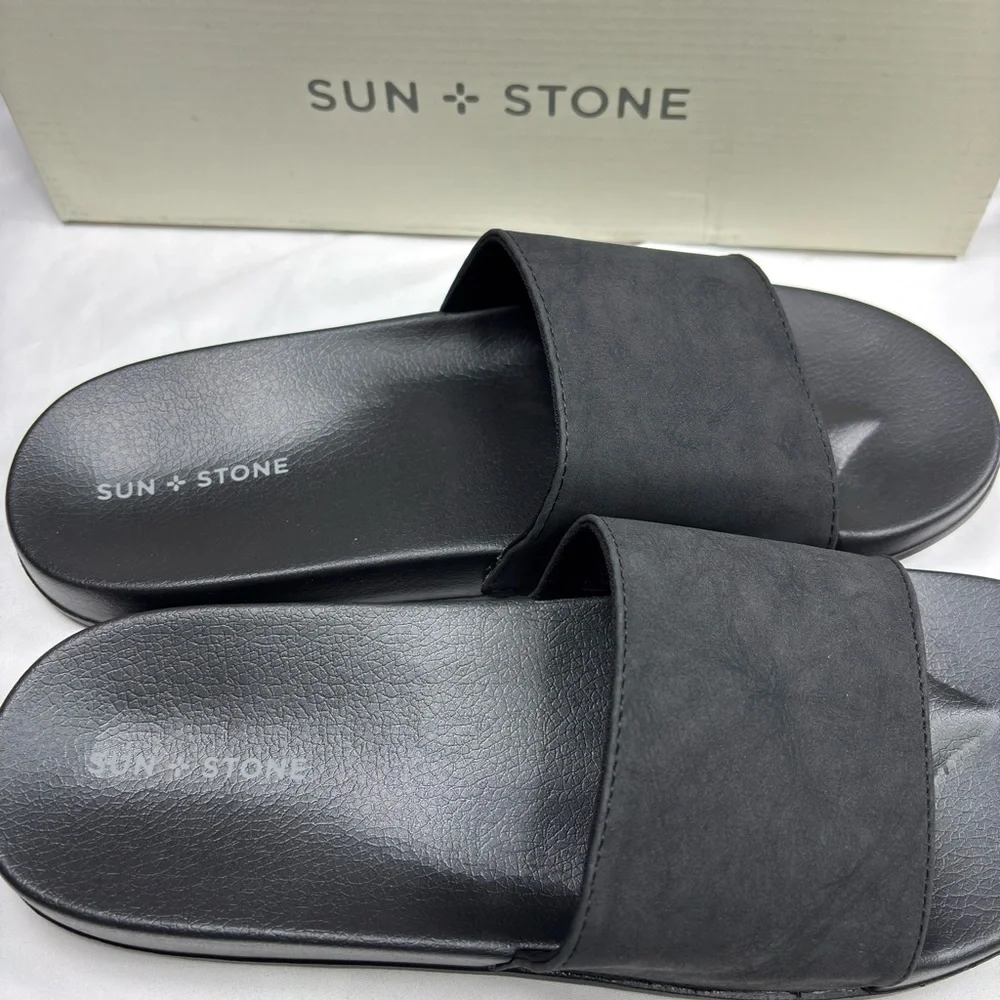 SUN + STONE “Ian” Black Slide Sandals • Size 12 Men’s  NWB‎